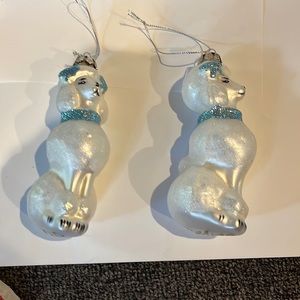 Pair poodle glass Christmas ornaments, retro